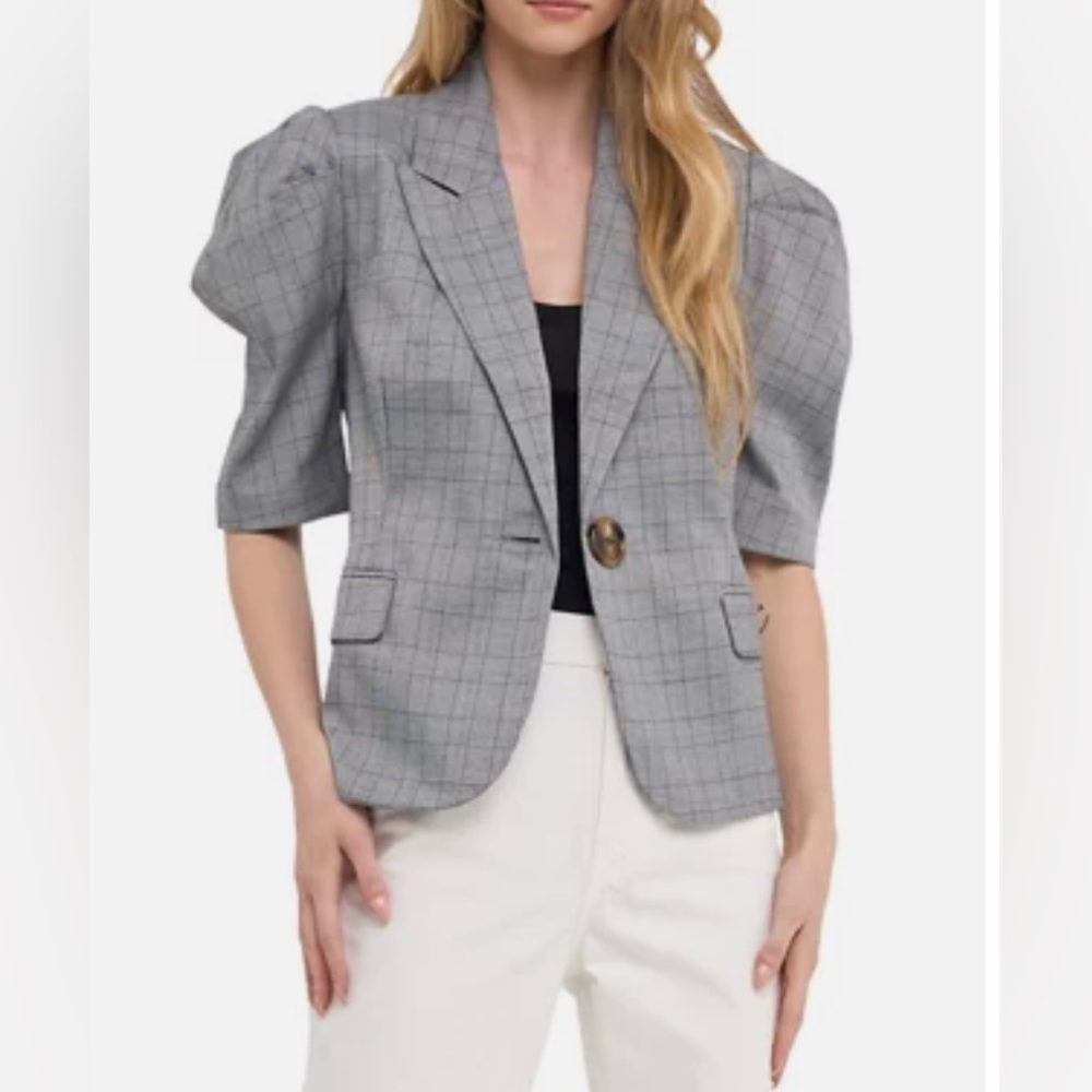 English Factory Grey Puff Short Sleeve Blazer Medium